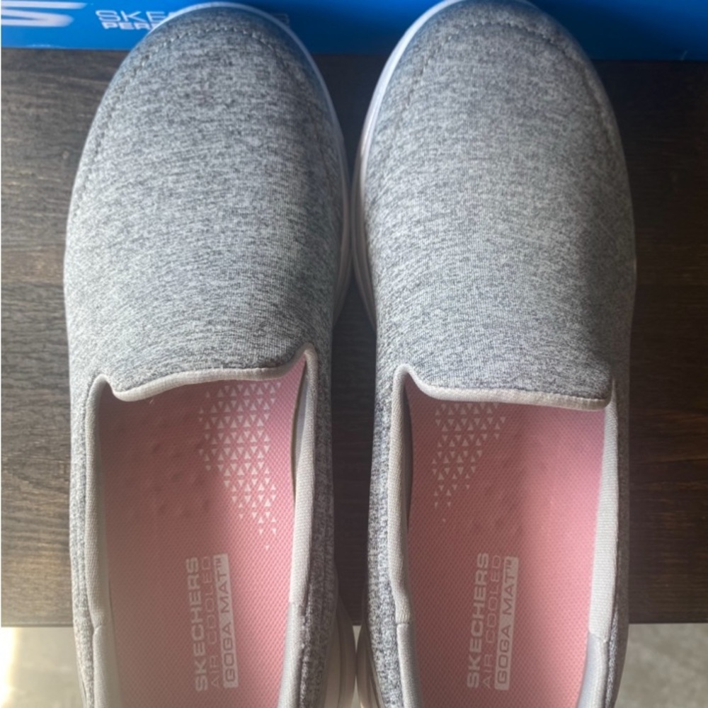 Skechers Go Walk Gray and Pink Casual Slip-On Sneakers